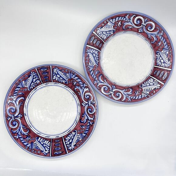 Fratelli Mari Deruta Other - Fratelli Mari Deruta Italy Plates Set of 2 11" Dinner Plates Rubino FLAWED